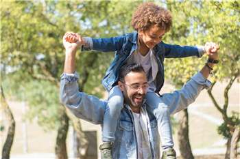 Kid on dads shoulders