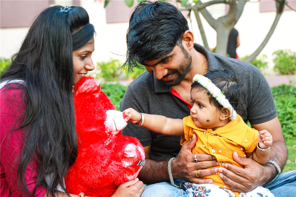 Family with teddy