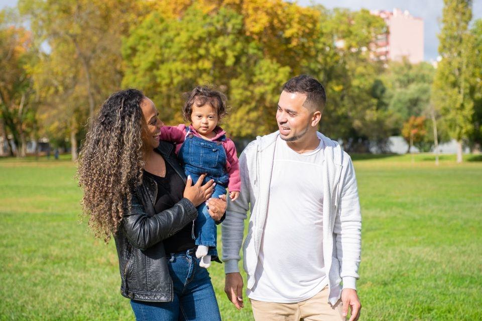 Parents and toddler in park